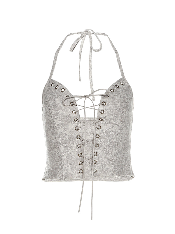 Print Halter Crossover Tie Up Cami Top-5